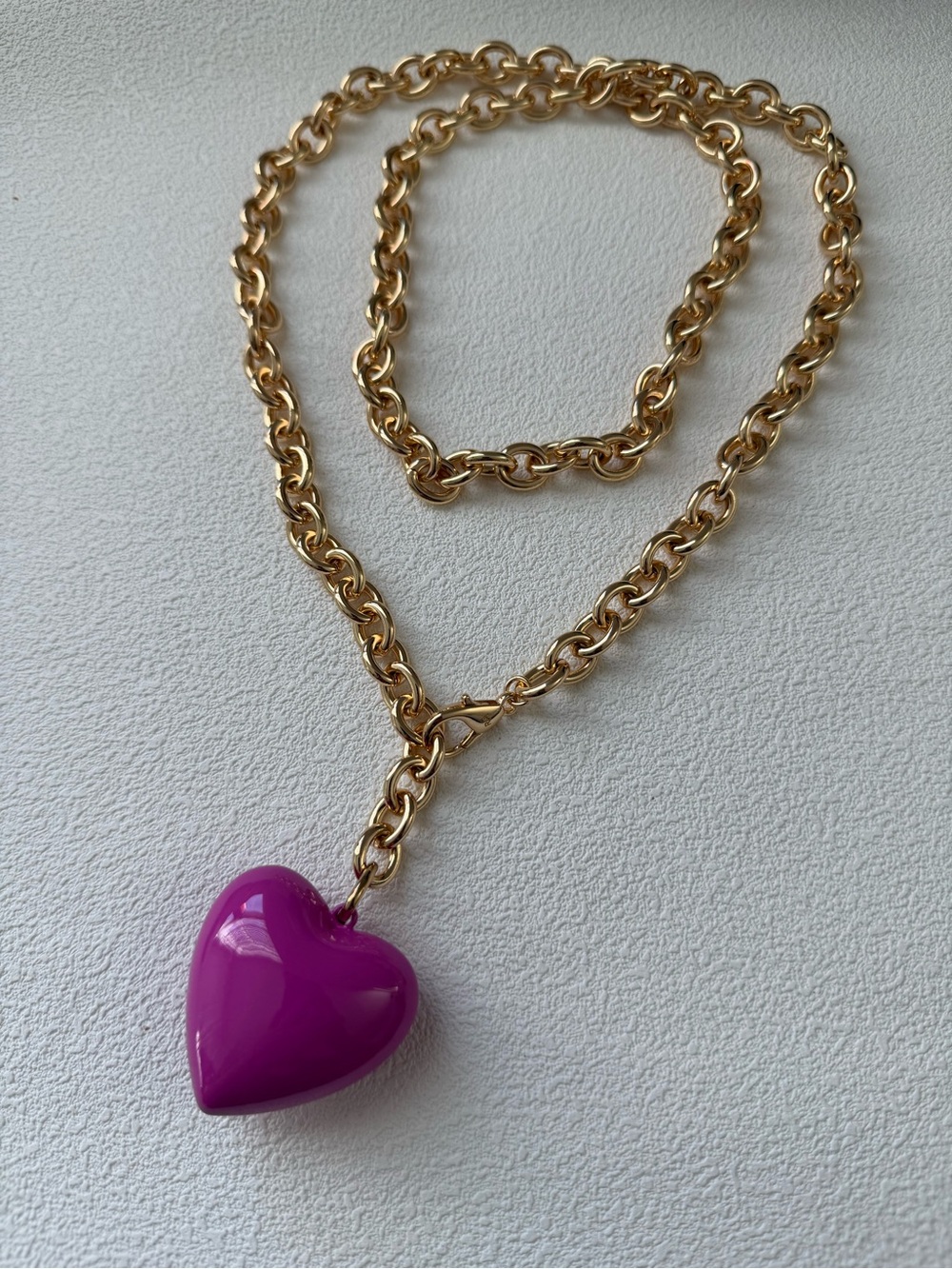 NWOT Roxanne Assoulin big puffy heart  Necklace with Purple Heart Pendant